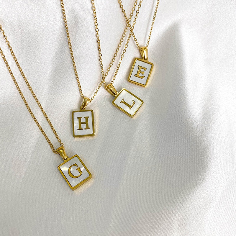 Ava Mother of Pearl Initial Necklace